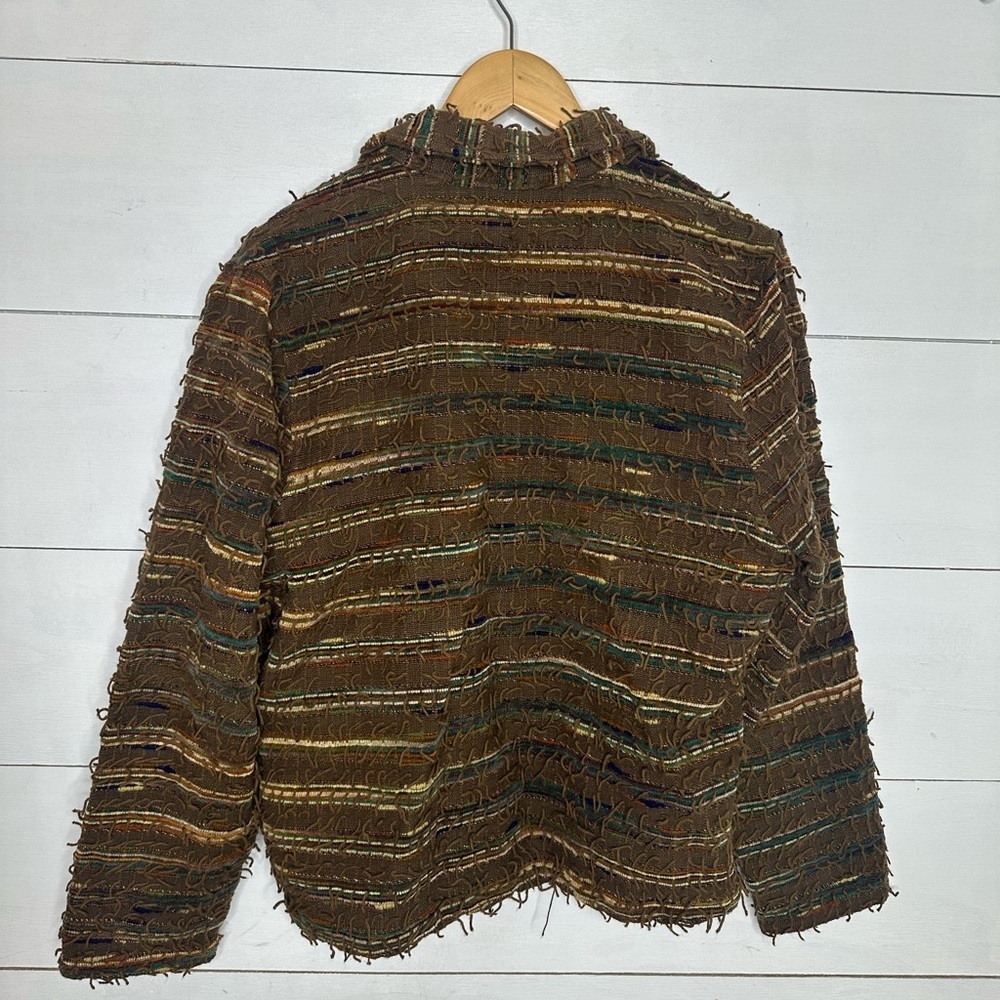 Life Style Womens Large Boho Textured Jacket Brown Fringe Cropped Southwest - Picture 6 of 6